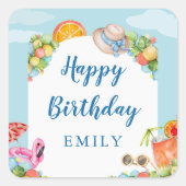 Pastel Summer Birthday Party Vierkante Sticker (Voorkant)