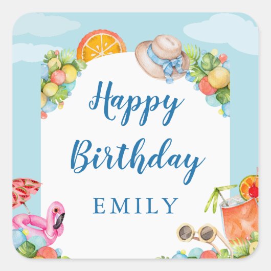 Pastel Summer Birthday Party Vierkante Sticker (Voorkant)