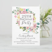 Pastel Summer Floral Birthday Party Invitation Kaart (Staand voorkant)