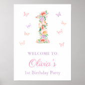 Pastel Summer Garden 1st Birthday Welkom Poster (Voorkant)