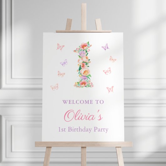 Pastel Summer Garden 1st Birthday Welkom Poster