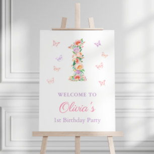 Pastel Summer Garden 1st Birthday Welkom Poster