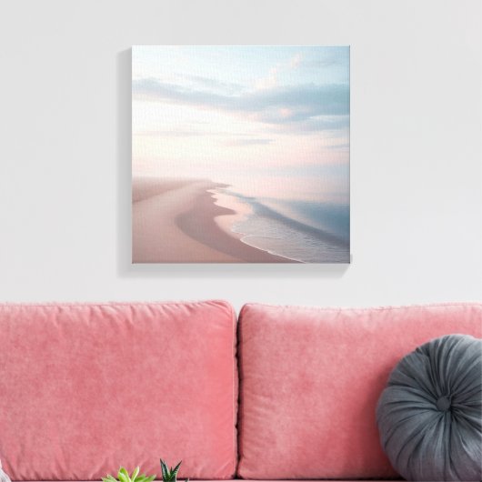 Pastel Sunrise Beach Canvas, Serene Morning Ocean  Canvas Afdruk (Insitu (Woonkamer))