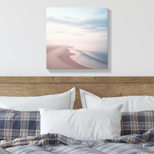 Pastel Sunrise Beach Canvas, Serene Morning Ocean Canvas Afdruk (Insitu (Slaapkamer))