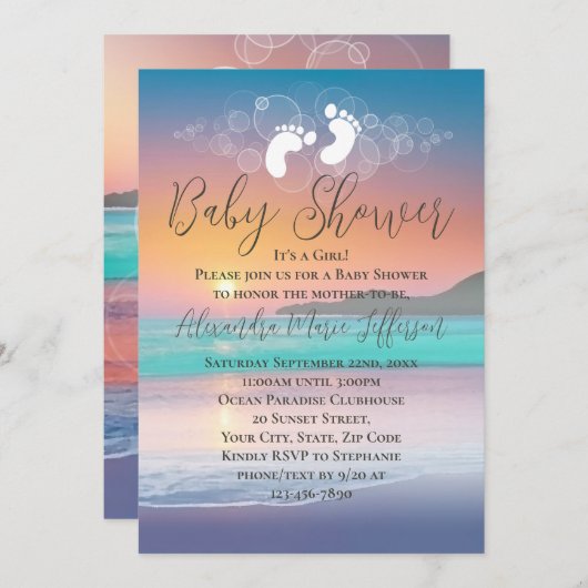 Pastel Sunset Beach Ocean Baby shower Kaart (Voorkant / Achterkant)