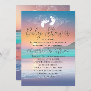 Pastel Sunset Beach Ocean Baby shower Kaart