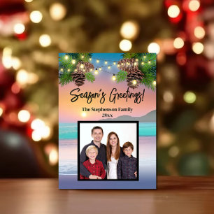 Pastel Sunset Beach Ocean Thema Foto Kerstmis Feestdagenkaart