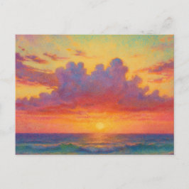 Pastel Sunset Beach - Painterly Style Seascape  Briefkaart