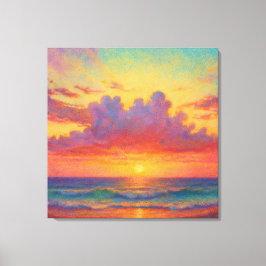 Pastel Sunset Beach - Painterly Style Seascape  Canvas Afdruk