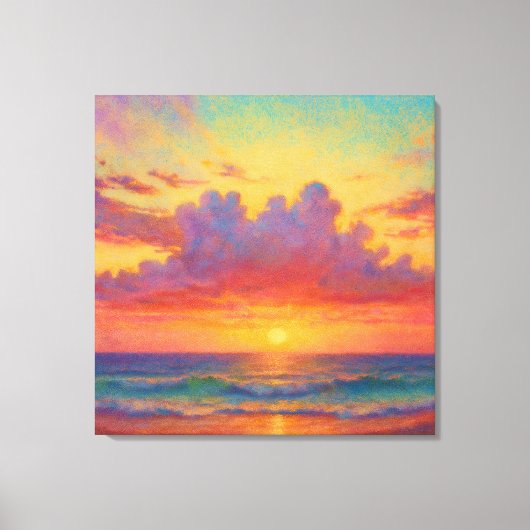 Pastel Sunset Beach - Painterly Style Seascape Canvas Afdruk (Voorkant)