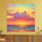Pastel Sunset Beach - Painterly Style Seascape Canvas Afdruk (Insitu (Woonkamer))