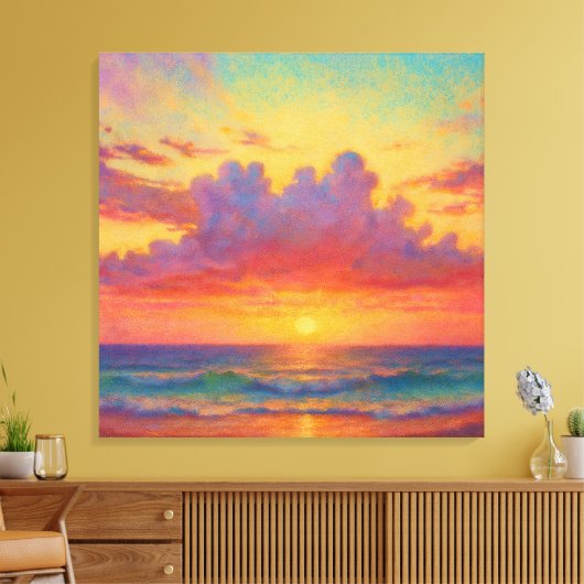 Pastel Sunset Beach - Painterly Style Seascape Canvas Afdruk (Insitu (Woonkamer))