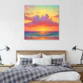 Pastel Sunset Beach - Painterly Style Seascape Canvas Afdruk (Insitu (Slaapkamer))