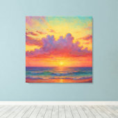 Pastel Sunset Beach - Painterly Style Seascape Canvas Afdruk (Insitu (Houten vloer))