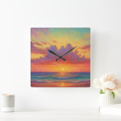Pastel Sunset Beach - Painterly Style Seascape Vierkante Klok (Huis)