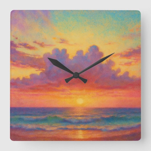 Pastel Sunset Beach - Painterly Style Seascape Vierkante Klok (Voorkant)