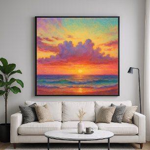 Pastel Sunset Beach - schilderachtige stijl zeegez Poster