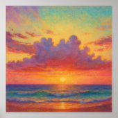Pastel Sunset Beach - schilderachtige stijl zeegez Poster (Voorkant)