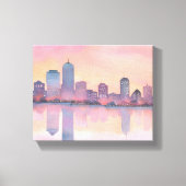 Pastel Sunset Cityscape | City Skyline-Waterverf Canvas Afdruk (Voorkant)