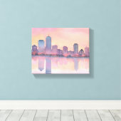 Pastel Sunset Cityscape | City Skyline-Waterverf Canvas Afdruk (Insitu (Houten vloer))