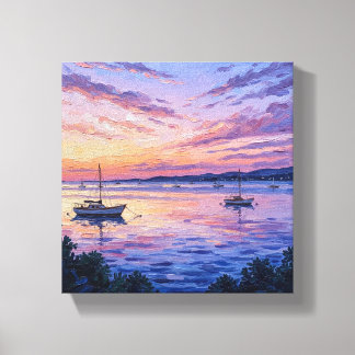 Pastel Sunset Sailboats Canvas Print | Coastal