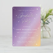 Pastel Sunset Script and Stars Graduparty Kaart (Staand voorkant)