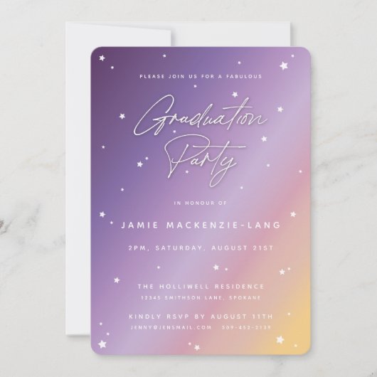 Pastel Sunset Script and Stars Graduparty Kaart (Voorkant)