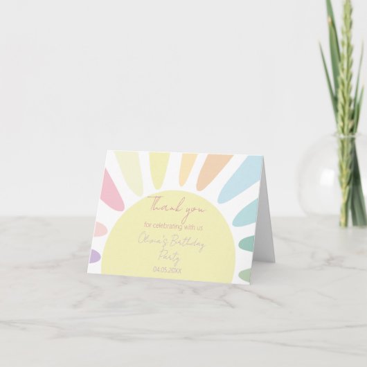 Pastel Sunshine Dank je Birthday Party Bedankkaart (Voorkant)