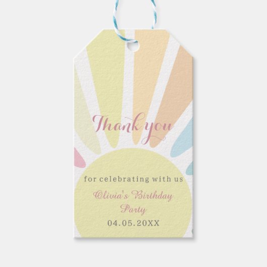 Pastel Sunshine Dank je Birthday Party Cadeaulabel (Voorkant)