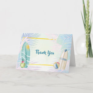Pastel Surfboard Palm Beach Bladeren Baby Shower Bedankkaart