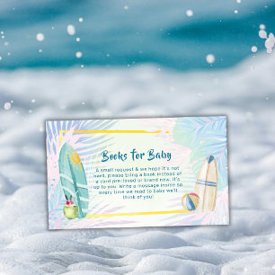 Pastel Surfboard Plam Beach Boeken Baby Shower   Informatiekaartje