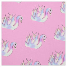 Pastel Swans Hand Drawn Art Fabric