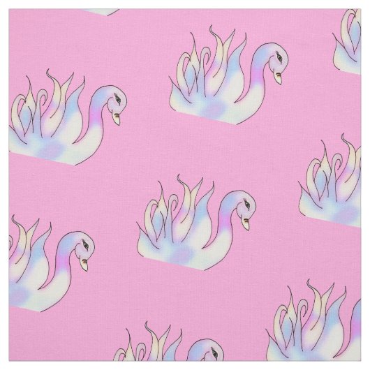 Pastel Swans Hand Drawn Art Fabric Stof (Swatch)