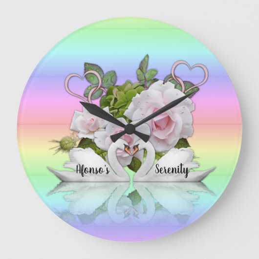 Pastel Swans Serenity Time Clock Grote Klok (Voorkant)