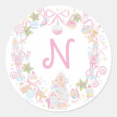 Pastel Sweet Holiday Treats Monogram Crest Ronde Sticker (Voorkant)