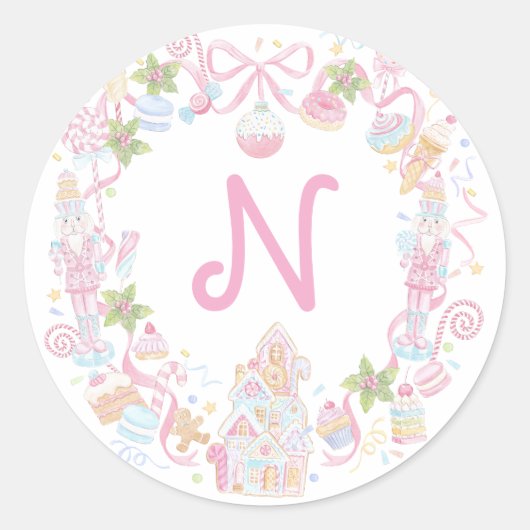 Pastel Sweet Holiday Treats Monogram Crest Ronde Sticker (Voorkant)