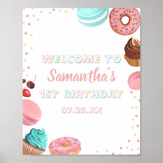 Pastel Sweet Snoep Lolipop Cupcake Donut Birthday Poster (Voorkant)