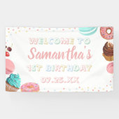 Pastel Sweet Snoep Lolipop Cupcake Donut Birthday Spandoek (Horizontaal)