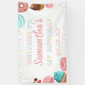 Pastel Sweet Snoep Lolipop Cupcake Donut Birthday Spandoek (Verticaal)