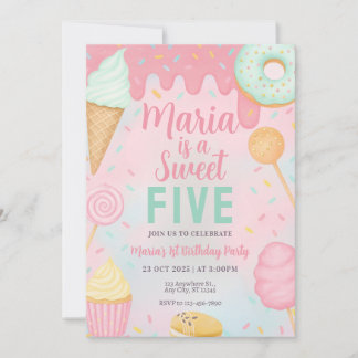 Pastel Sweets Candy Birthday Invitation Kaart
