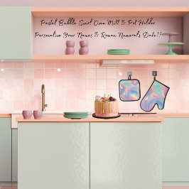Pastel Swirl Hippy paar namen Romeinse nummerdatum Ovenwant & Pannenlap Set