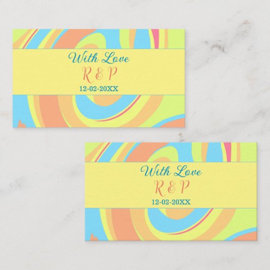 PASTEL SWIRL RETRO NAAM TOEVOEGEN LETTER DATUM MOD VISITEKAARTJE (Voorkant / Achterkant)