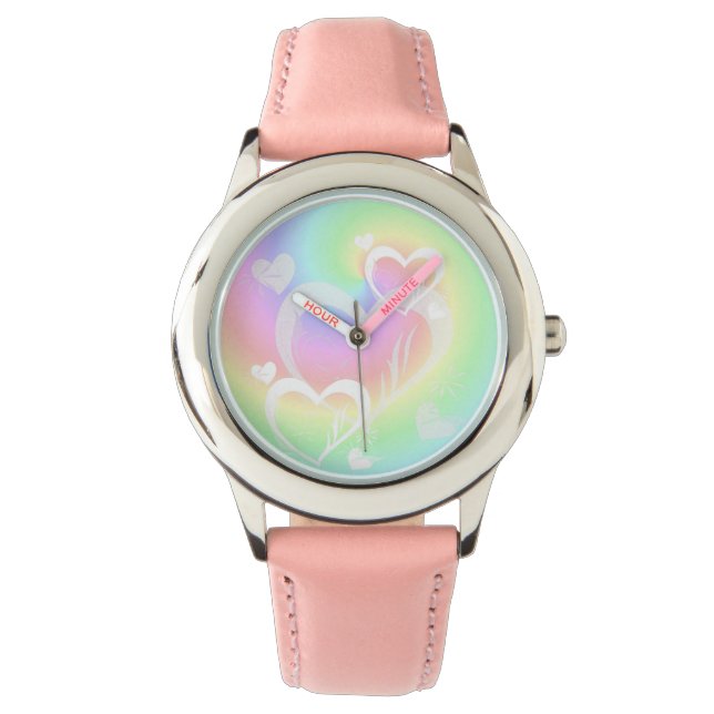 Pastel Swirls Hearts Wrist Watch Horloge (Voorkant)