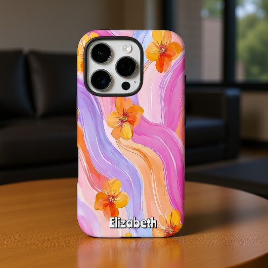Pastel Swirls met Oranje bloemen Case-Mate iPhone Case