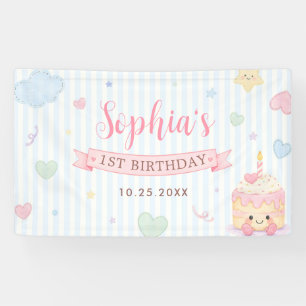 Pastel Taart Feest Meisje Eerste Verjaardag Spandoek