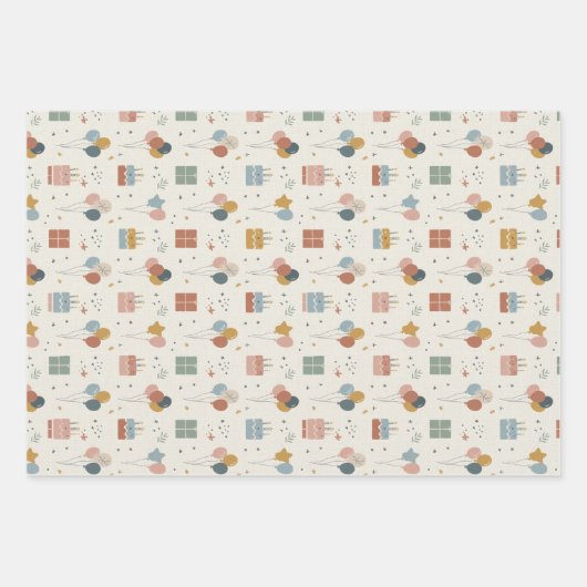 Pastel Taarten, Ballonnen & Confetti Scandi Inpakpapier Vel (Voorkant)