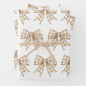 Pastel Tan en White Gingham Buffalo Plaid Bow Inpakpapier Vel (In situ)