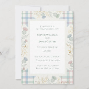 Pastel Tartan Bloemen Bruiloftsinvatie Kaart