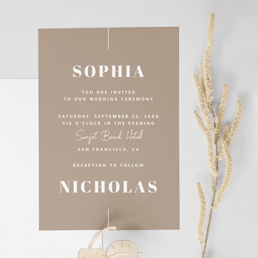 Pastel Taupe Minimalistische bruiloft - Foto & QR- Kaart