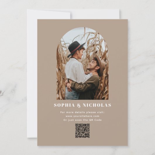 Pastel Taupe Minimalistische bruiloft - Foto & QR- Kaart (Achterkant)